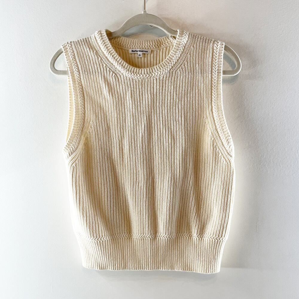 Reformation Teagan Ribbed Crewneck Sleeveless Sweater Vest Cream Ivory Large